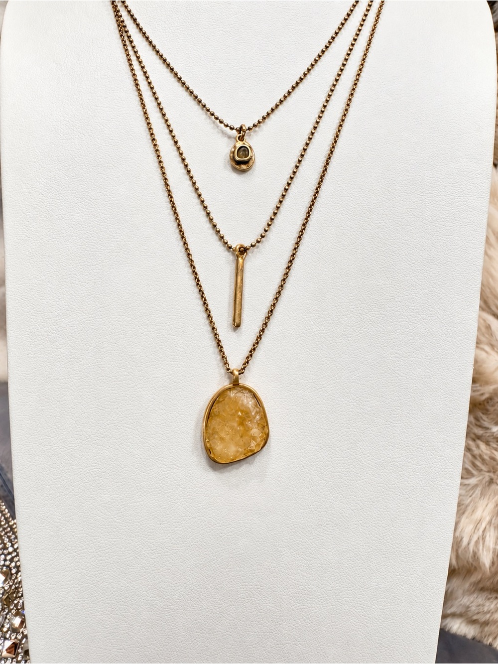 Lucky Brand Layered Gold Necklace with Druzy Pendant